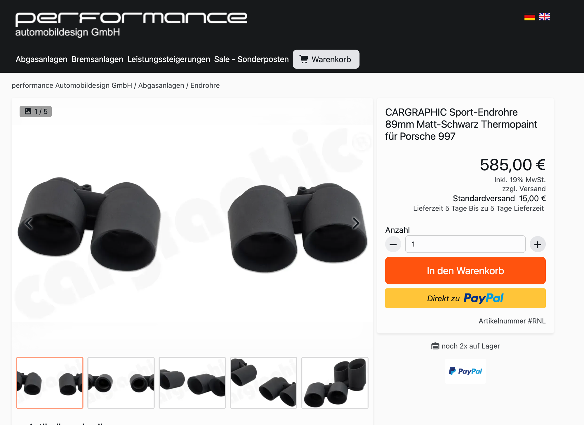 Screenshot: Produktseite performance-automobildesign.de