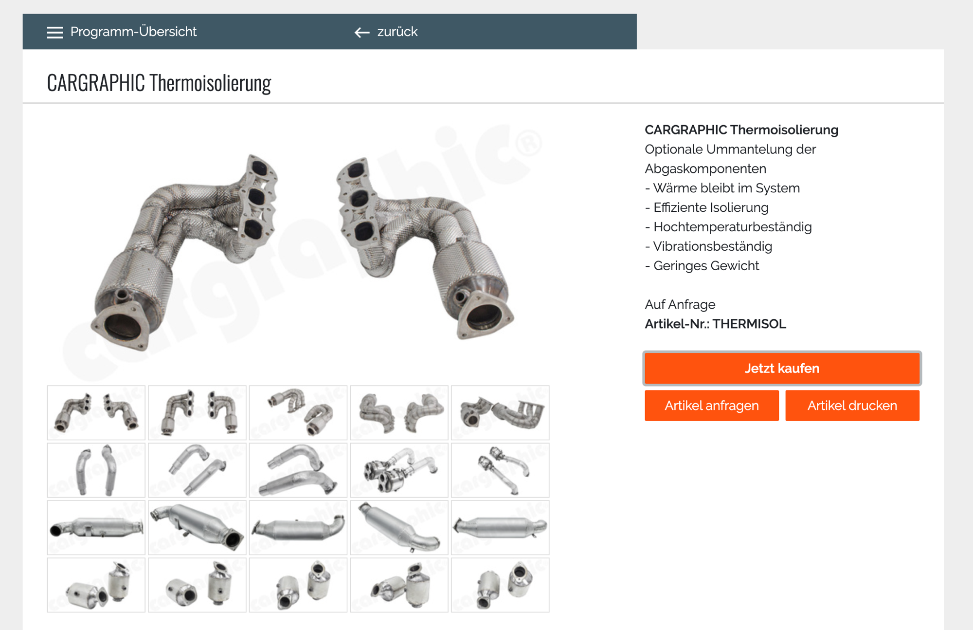 Screenshot: Produktseite mit Artikel anfragen — mailto-Link